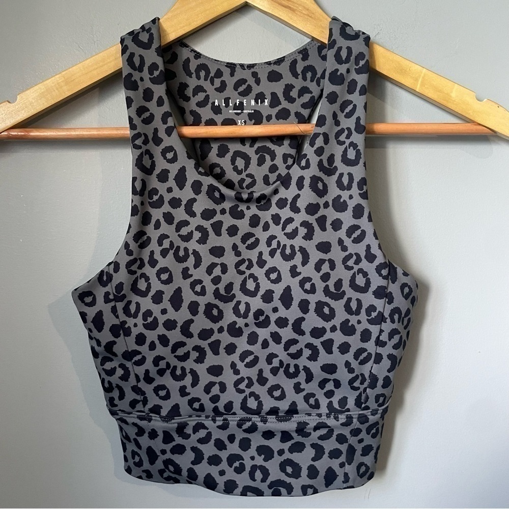 Anthropologie Allfenix dark grey black leopard bra Long Sports Bra size XS